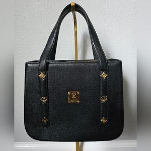 COA MCM Germany Munchen Mini Tote Black Saffiano Leather Handbag‎